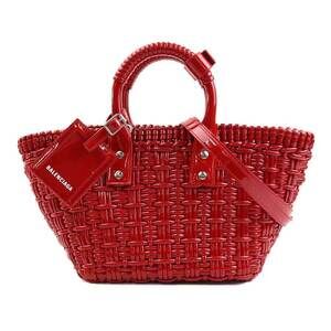 Balenciaga Bistro XS Basket Shoulder Bag Polyurethane Polyester Red Silver